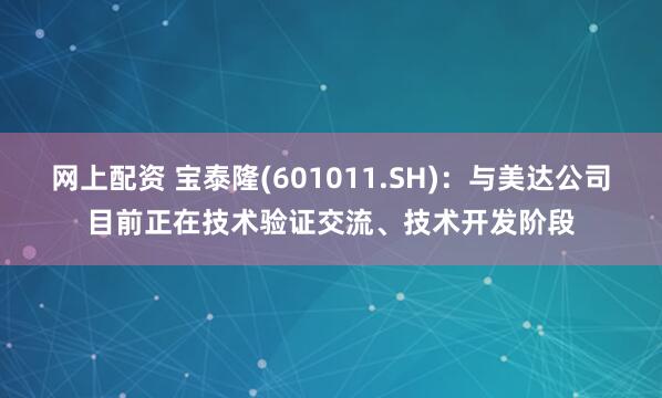 网上配资 宝泰隆(601011.SH)：与美达公司目前正在技术验证交流、技术开发阶段